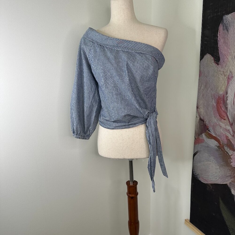 Free People Get Down One Shoulder Striped Poplin Top